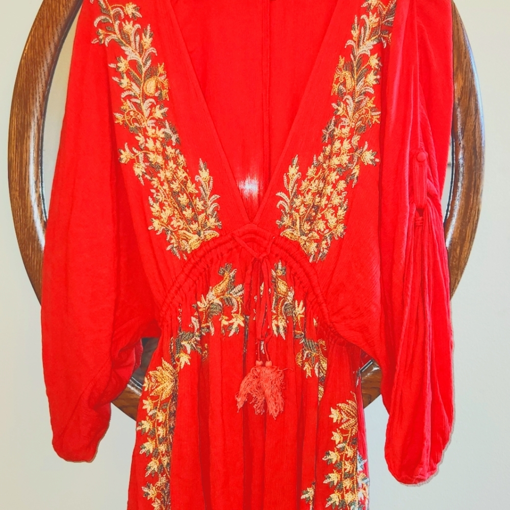 Free People Red Babydoll Gypsy Featival Dress